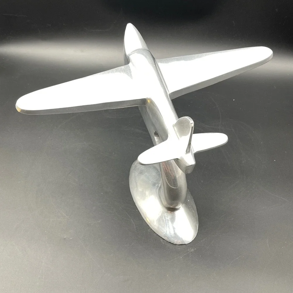 Pottery Barn Silver Aluminum Airplane Bookend Aviation Decor Sculpture